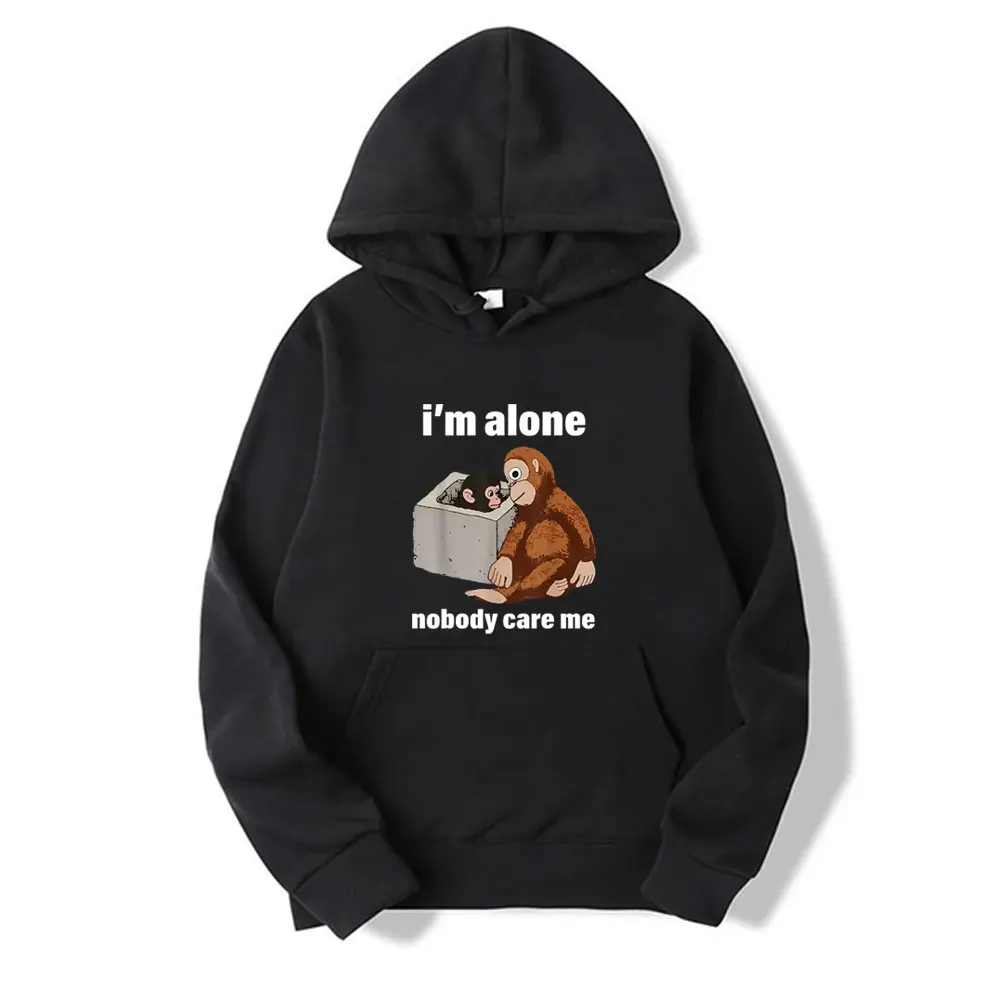 

Sad Monkey Punch Meme with An Orange Toy I'm Alone Nobody Care Me Hoodie Men Women Casual Funny Pullover Male Fashion Sweatshirt