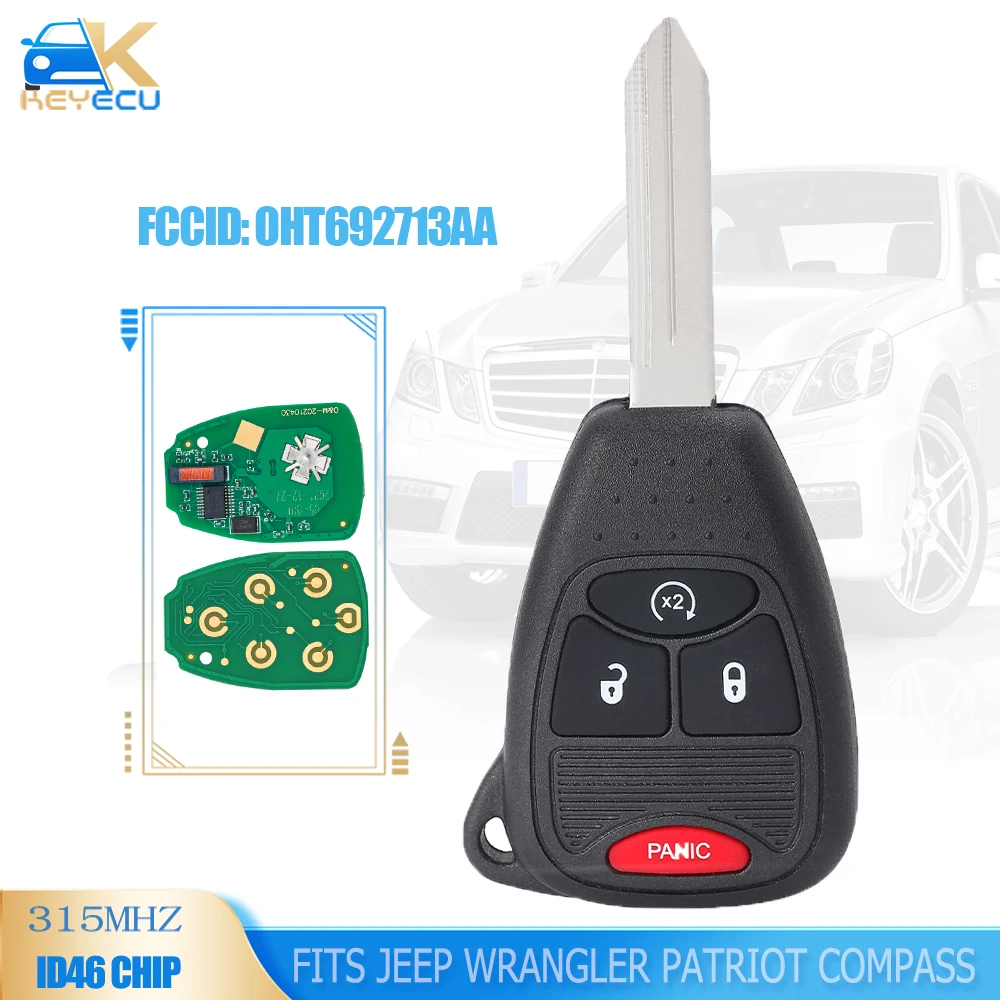 KEYECU OHT692713AA 315MHz ID46 FOB TRANSMITTER REMOTE  KEY TO START for 2007-2017 JEEP WRANGLER PATRIOT COMPASS