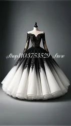 Black White Wedding Dresses Luxury Strapless Lace Long Sleeve Floral Appliques Victorian Prom Dresses Customized suknia ลlubna