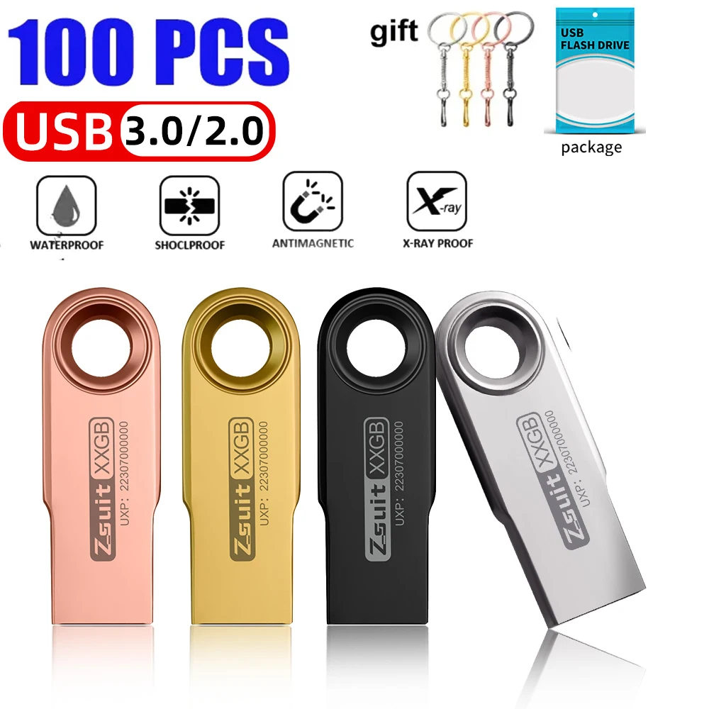 ZSUIT 100Pcs USB Flash Drive 16GB Metal Pen Drive 32GB Waterproof Memory Stick Free LOGO Cle USB Pendrive 128G Flash U-disk CSY