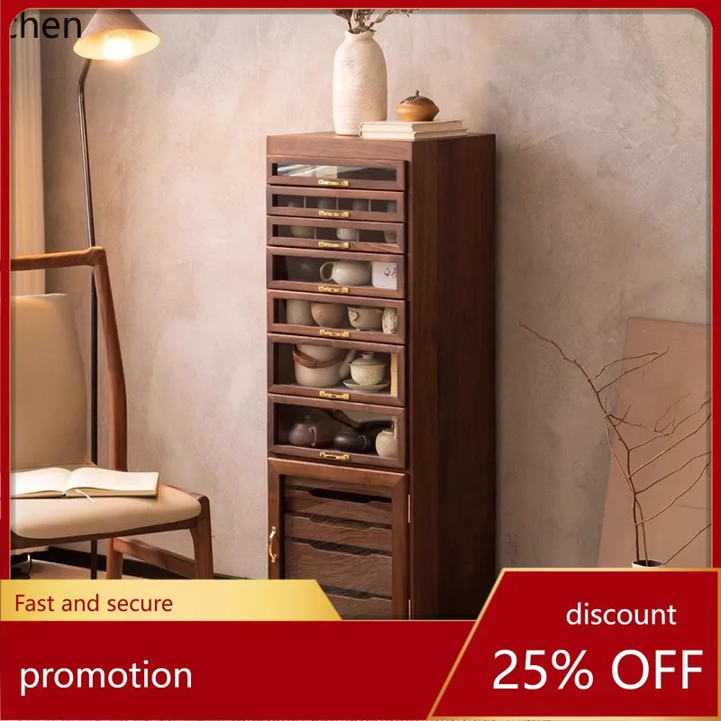 CZ Black Walnut Wood Jewelry Drawer Cabinet Vintage Solid Wood Display Cabinet Tea Set Storage Chest