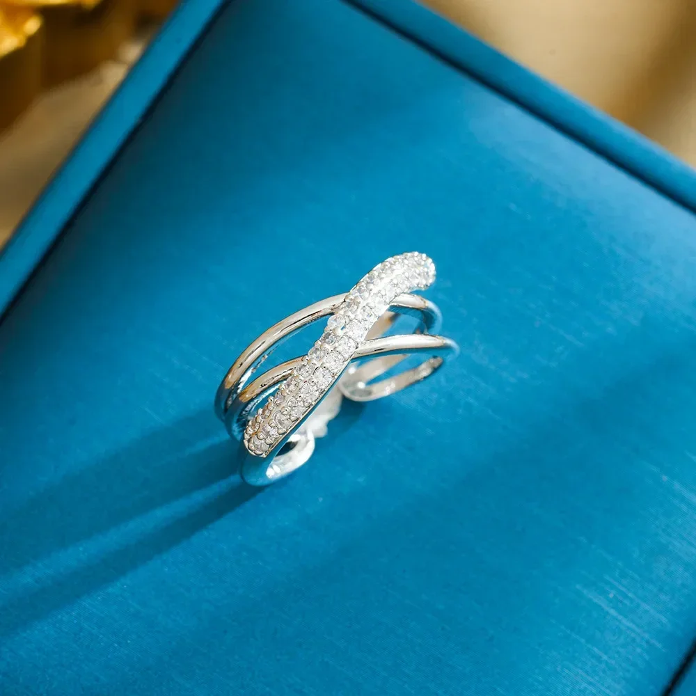 

Hot-selling new zircon chain geometric ring 18K light luxury with adjustable opening