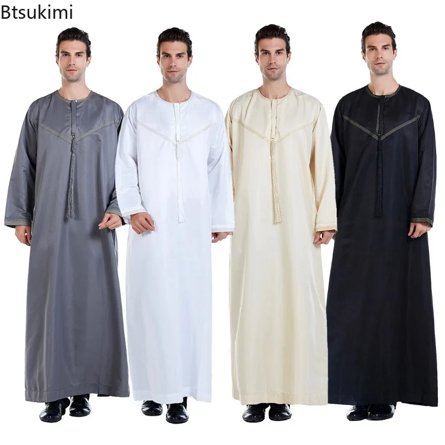 Moda muçulmana abayas para homens jubba thobe vestido longo paquistão dubai árabe kaftan longo robes roupas islâmicas ramadan vestidos de oração