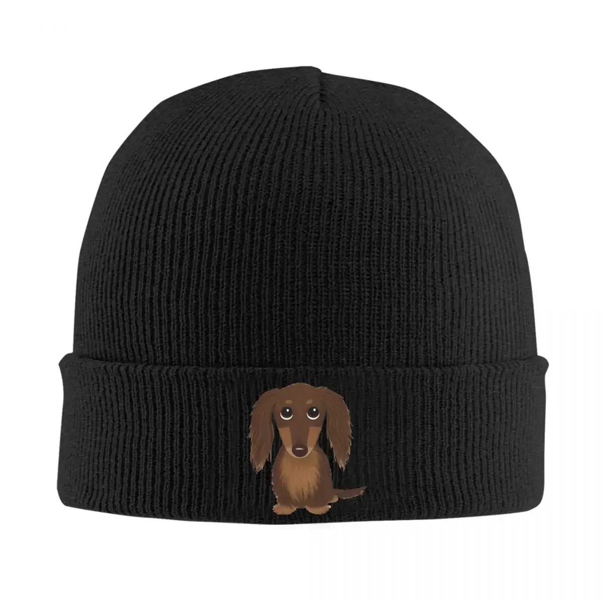 Longhaired Chocolate Brown Dachshund Dog Beanie Hats Cartoon Knitting Hat Outdoor Elastic Female Male Caps Autumn Bonnet Hats