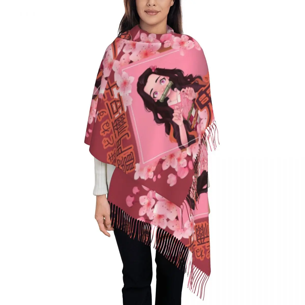 

Шарф Demon Slayer Kimetsu No Yaiba с принтом на заказ, женские и мужские зимние теплые шарфы, аниме, манга Nezuko Kamado, шаль, накидка