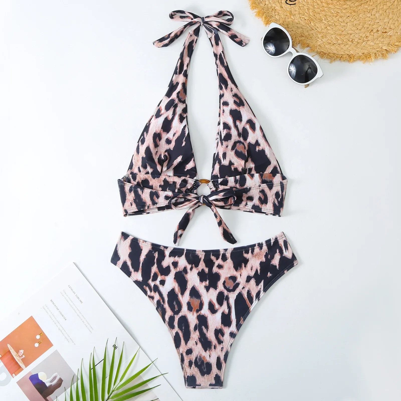 Women's One Piece Swimsuit with Cover Up Set Beach Wrap Skirt Leopard Thong Bikini Set Three Piece Bathing Suit with Beach Skirt