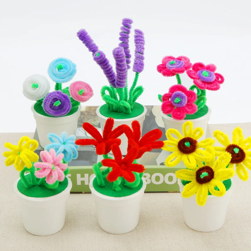 

Creative Children's Handmade Twisted Stick Hairy Root Flower Pot Plant Toddler DIY Making Flower Plush Strips Material Kit