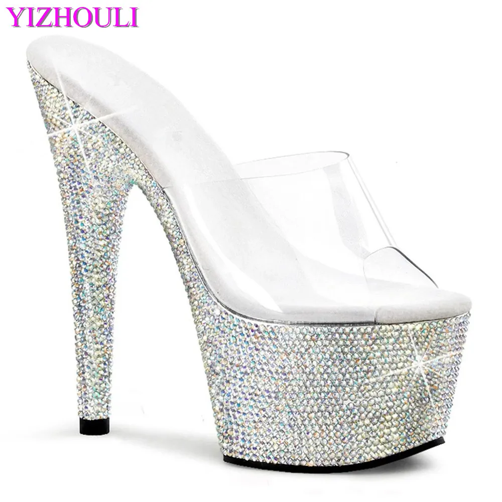 Diamond shimmering waterproof platform, stiletto 15-17cm pole dancing model stage show slippers