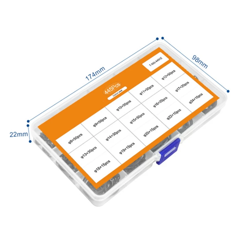 445 قطعة C نوع إحكام داخلي الاحتفاظ خواتم مجموعة متنوعة ل ثقب بحلقة إحكام المفاجئة خواتم أسود-A73M