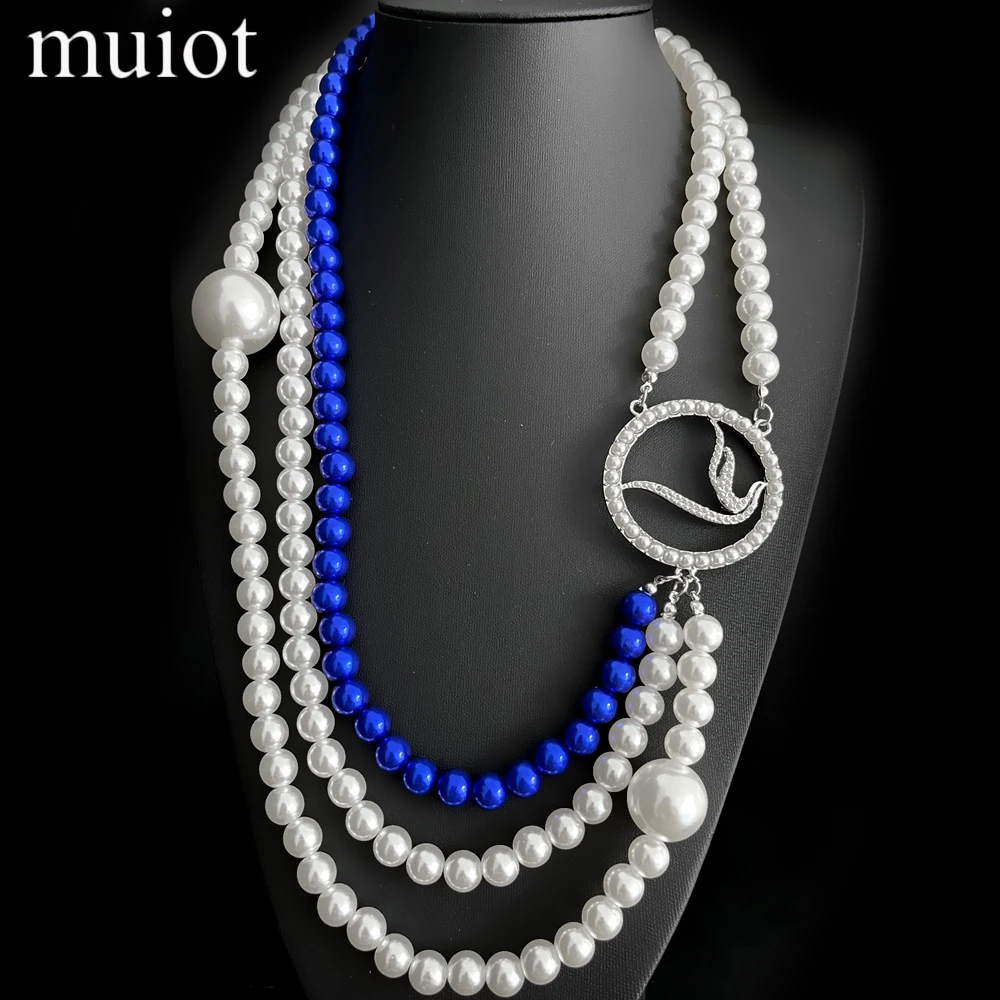 Muiot Pop College Women Sorority ZETA PHI BETA Society Dove Metal Charm Multi-layer Pearl Chain Long Necklaces