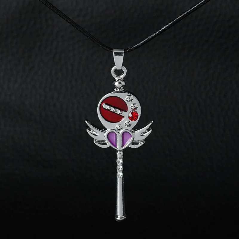 

Anime Girl Warrior Necklace Star Moon Scepter Wings Love Magic Wand Diamond Pendant Collarbone Chain