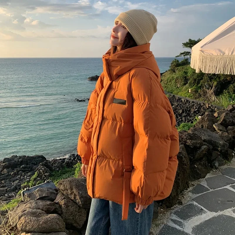 Jaqueta de inverno feminina 2025 novo engrossar algodão quente com capuz puffer casaco manga longa solto jaqueta de escritório zíper sólido casual outerwea