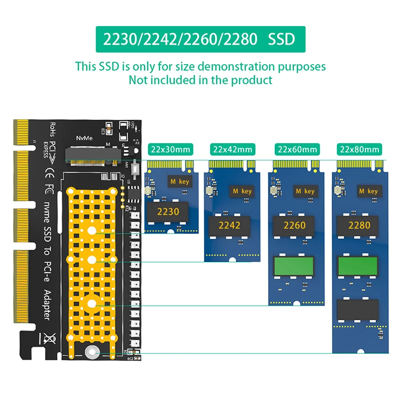M2 ssd adapter m.2 nvme to pci express x4/x8/x16 riser karte mit 3528 bunter blitz led unterstützung 2230 2242 2260 2280 m2 nvme ssd