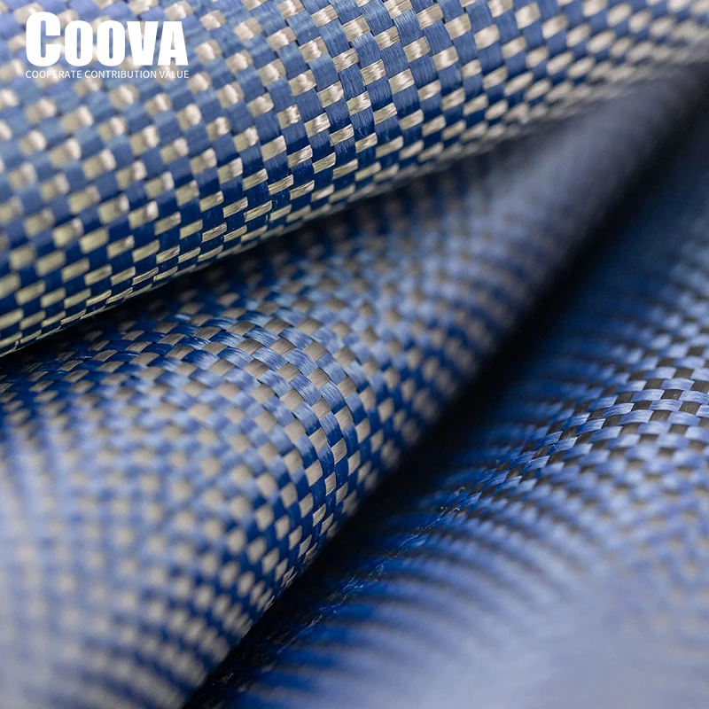 F213 COOVA 3K200g Blue Kevlar&Carbon Fiber Fabric Plain Pattern Tela Fibra De Carbono Kevlar  Fabric Jacquard Lotes Al Por Mayor