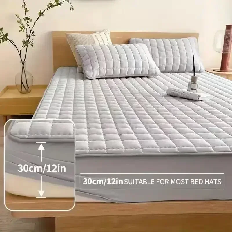 1 Waterproof Quilted Mattress Cover Solid Color Mattress Protector All-Season Mattress Dust Cover