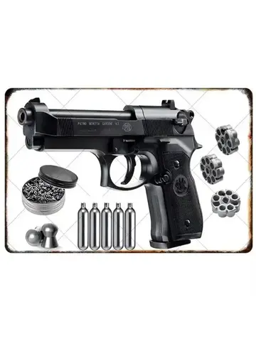 Pistol Metal Signs, Exuding Military Flair, Ideal As Wall Decoration in Man Cave, Home, Cafe, Garden, Club and Bar Settings.