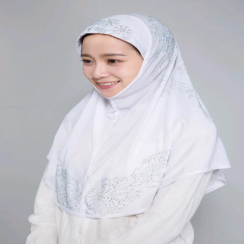 H006 Adults Medium size muslim hijab scarf with rhinestones islamic headscarf hat armia pull on headwrap ramadan gift