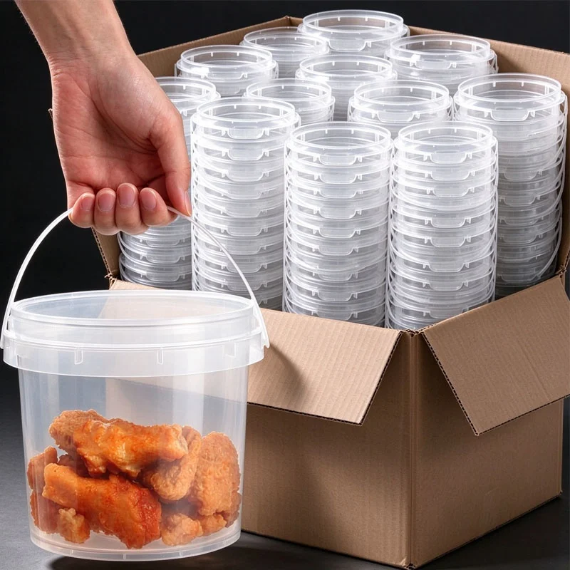 20PCS Lastic Ice Cream Containers, Clear Buckets with Lids and Handles 1000ml Cocktail Rum Buckets for Snacks Deli Fruits Drinks