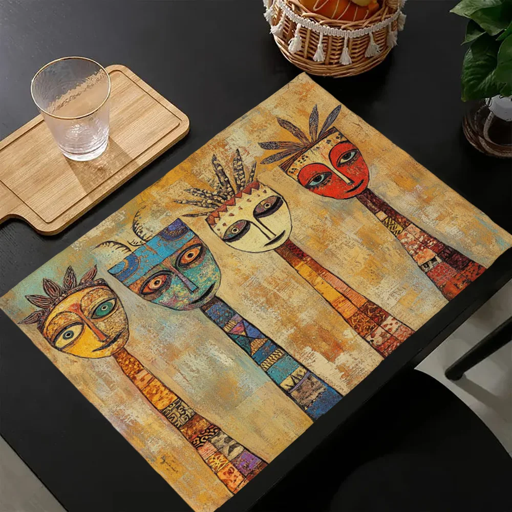 1PC, Placemats, Faces Africa Art Printed Placemats, Festive Dining Table Mats