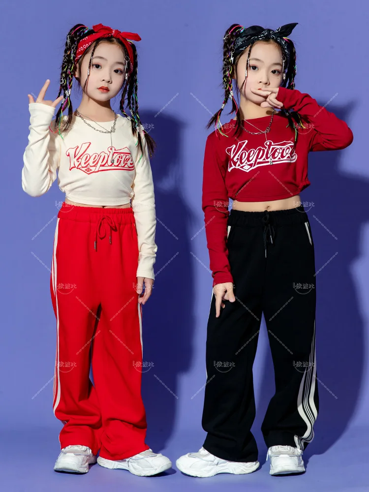 Cotton Fashion Children T Shirt Jogger Dancewear Jazz Hip Hop Costumes for Girls Boys Street Dance Wear Dancing Clothes Ballroom