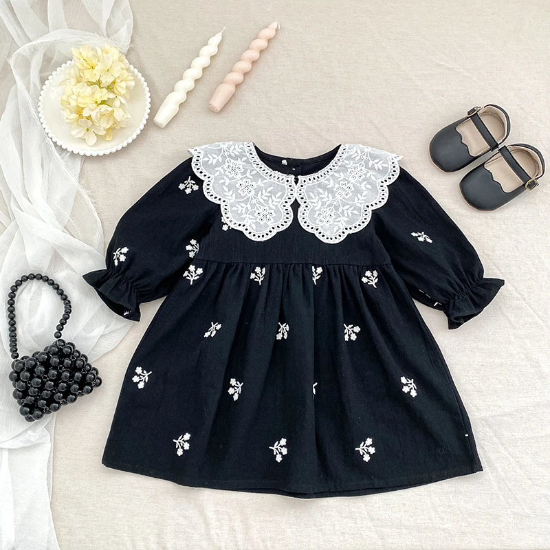 Autumn 2025 New Party Dress 2-6Yrs Girl Sister Dress Long Sleeved Kids Clothes Cotton Printed Embroidery Kids Princess Dresses