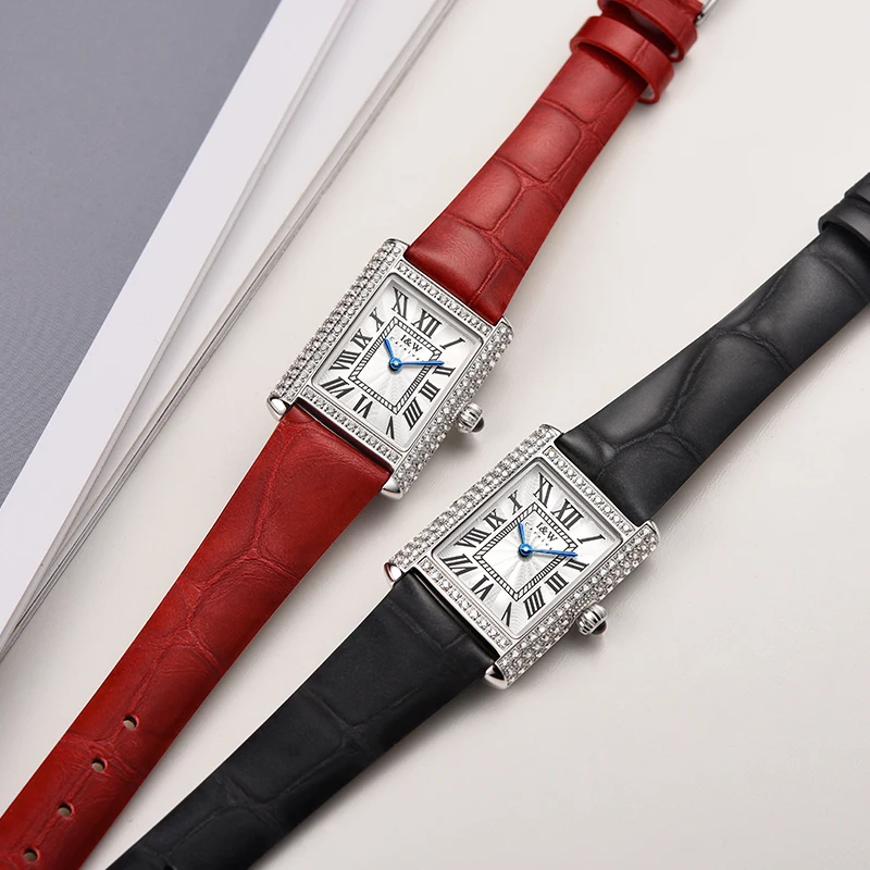 Switzerland CARNIVAL Retro Ladies Watch Slim Square Quartz Watches Women 2024 Diamond Bezel Leather Band Waterproof Montre Femme