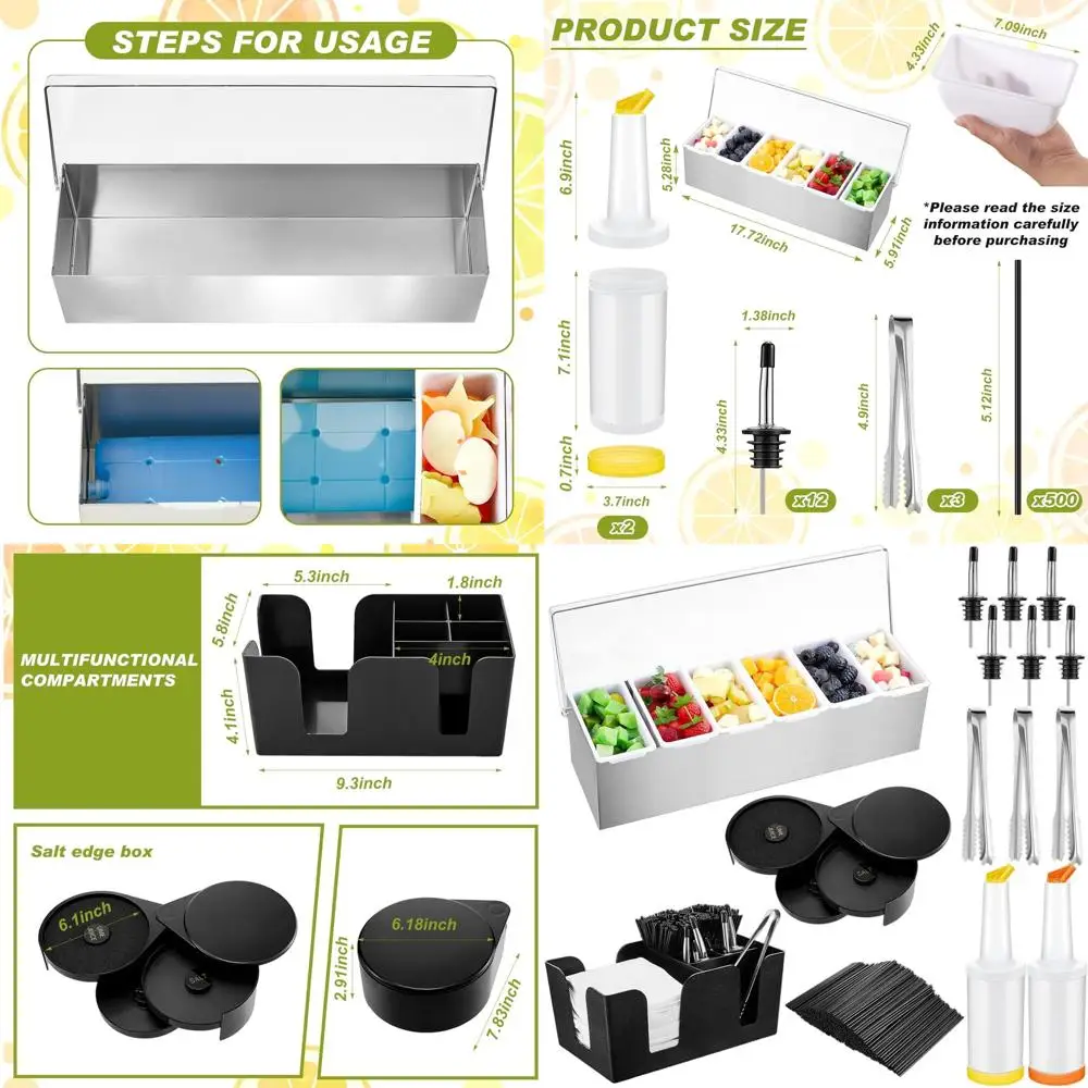 

Трехъярусная подставка для бармена с крышкой, нержавеющая сталь, 12 насадок для бутылок, 2 дозатора для сока, 1000 соломинок, 3 щипца для подачи