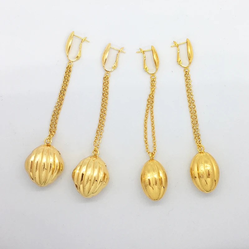 Dangle Drop Earrings For Women 24K Gold Plated Copper African Shell Beads Chain Hanging Eardrop Jewelry Accessories