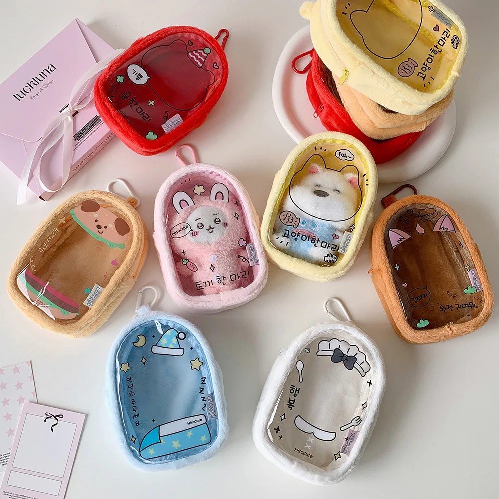 10cm Plush Doll Storage Bag Cartoon K-Pop Figure Hanging Pouch Doll Carrier Ita Bag Students Transparent PVC Backpack Pendants