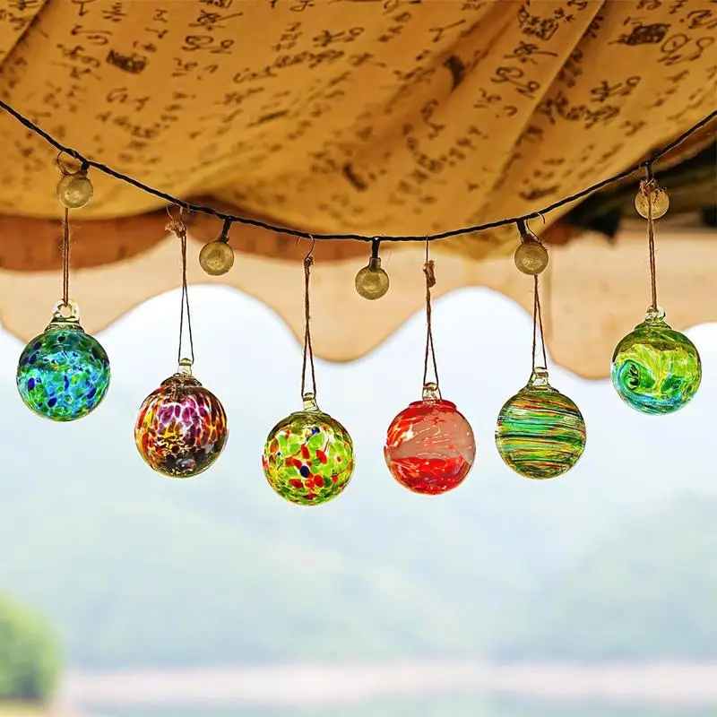 6pcs Creative Hand Blown Glass Friendship Balls Hangable Hand Blown Glass Ball Ornament For Home Garden Patio Decoration