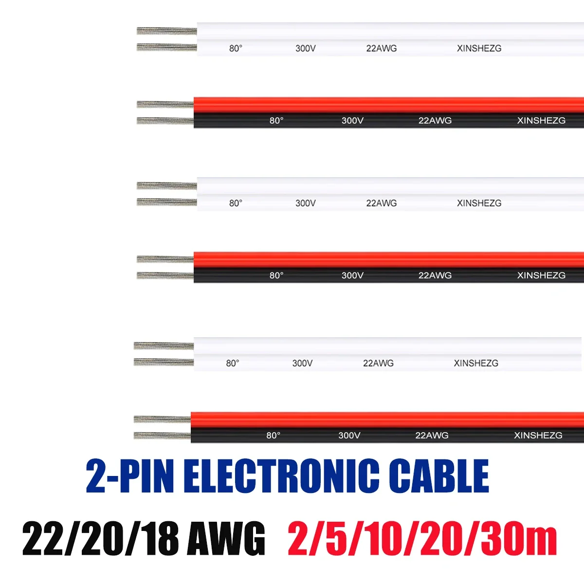 

2Pin 2m/5m/10m/20m/30m UL2468 12V Electrical Wire 22 20 18 AWG Tinned Copper Insulated PVC Extension Wire LED Light Strip Cables