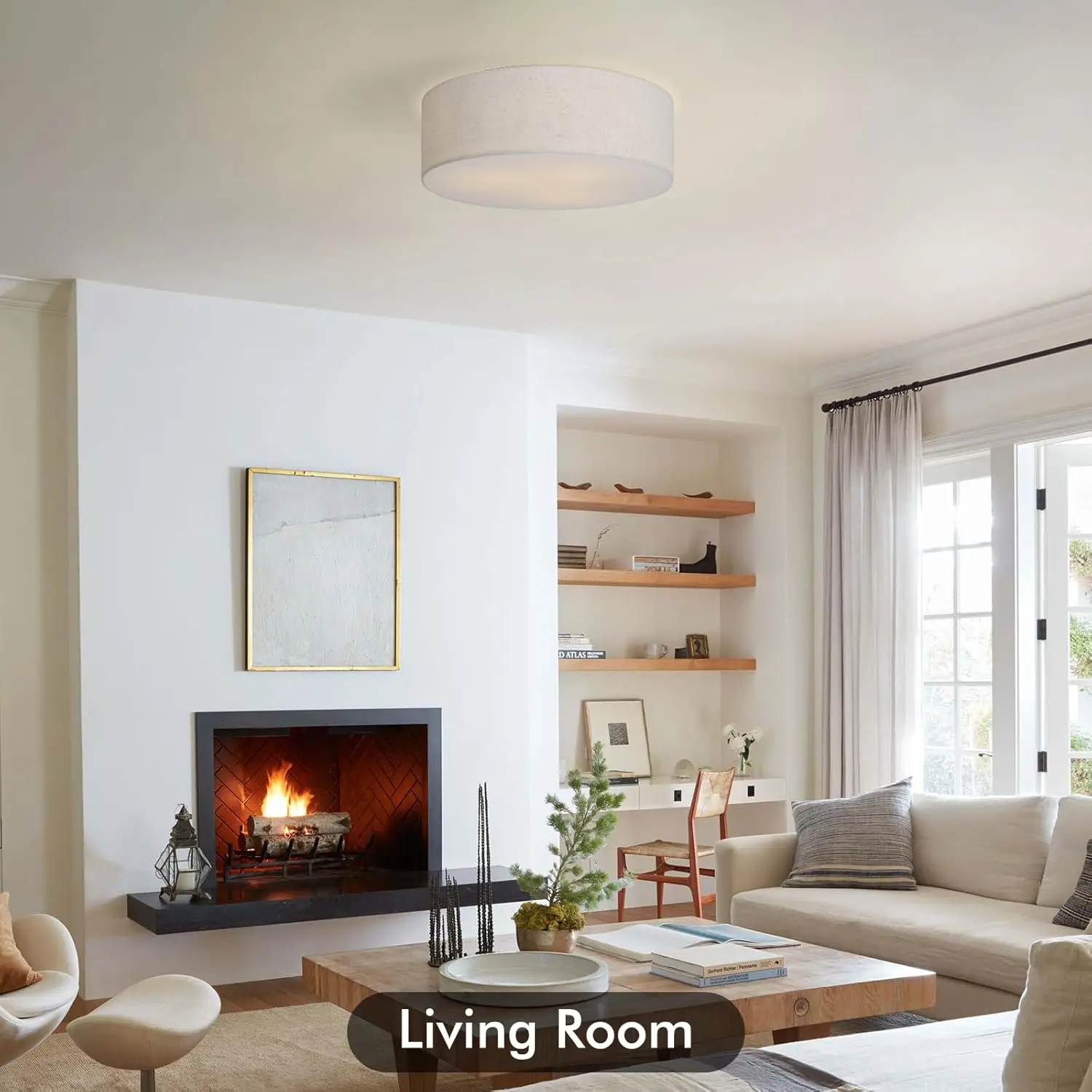 Luminária de Teto Embutida de 18 Polegadas com Abajur de Tecido, Iluminação Moderna para Sala de Estar, Quarto, Cozinha