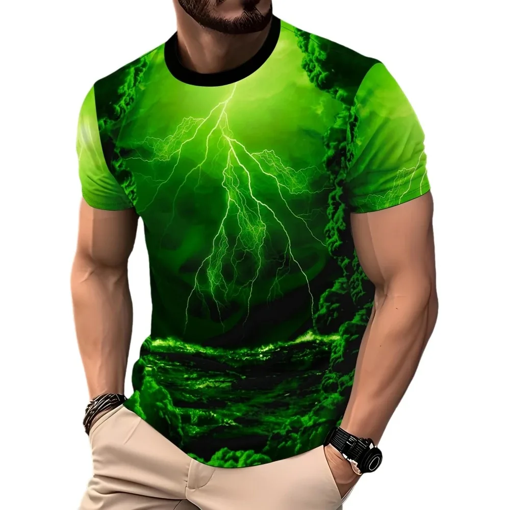 Fashion Multi-color Lightning 3D Print Sport Breath Quick-Dry Men Large-Sized TShirt Outdoor Street Casual Parent-Child Clothing