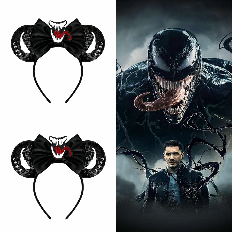 The Avengers Ears Head Band Girl Venom Headwear Baby Haribands Marvel Cartoon Bow Headband Kid Fall Winter Hair Band Women