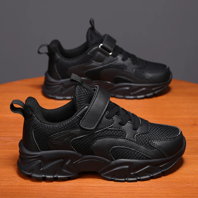 

Летние однотонные детские кроссовки белого/черного цвета, эластичные профессиональные кроссовки для бега, многофункциональная повседневная обувь для мальчиков и девочек