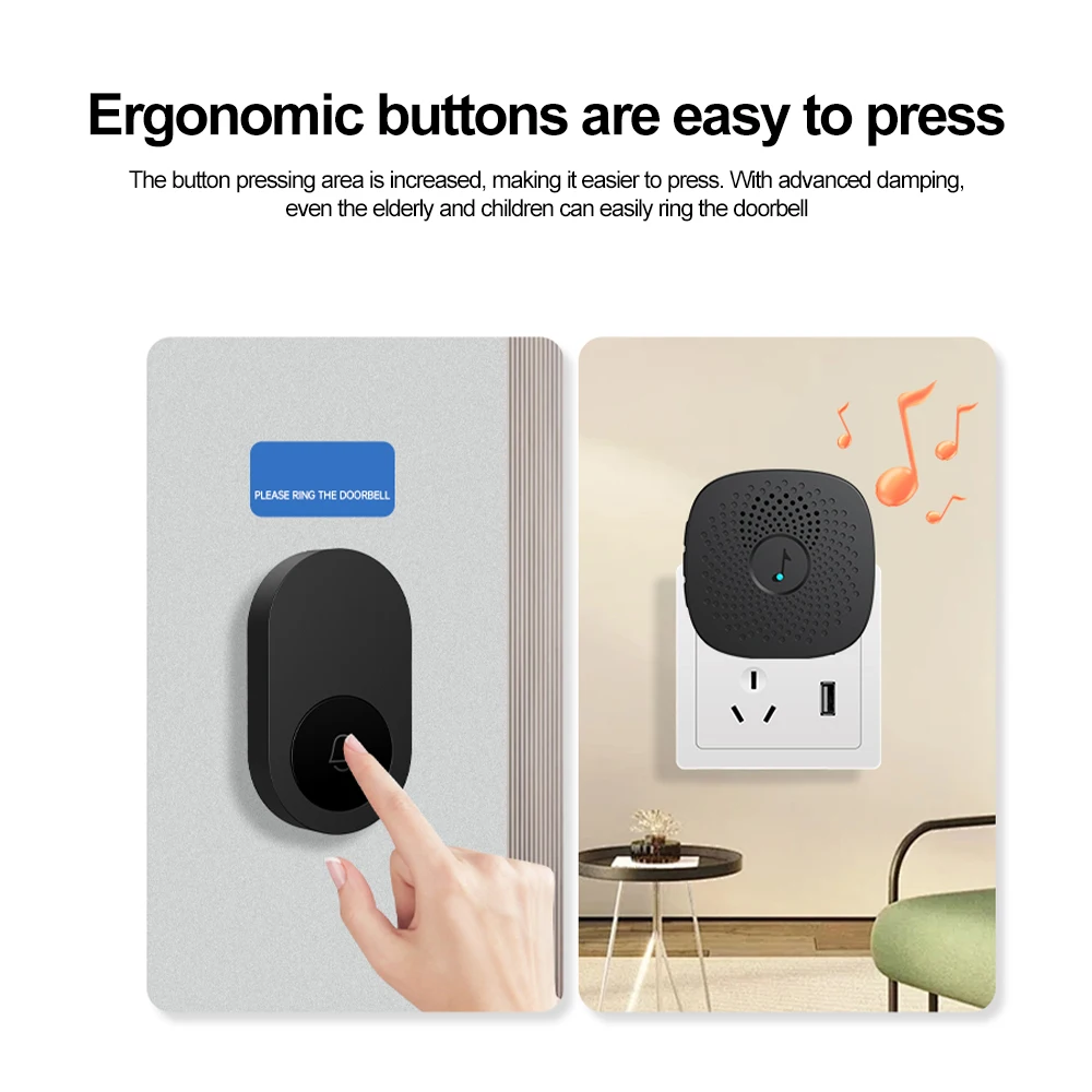 USB Wireless Doorbell DC 5V RF433 MHz Remote Control Receiver USB Smart Door Bell 38 Music For Home Bed Call Emergent Call