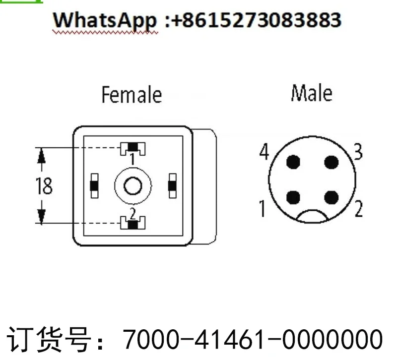 Fiche d'électrovanne de type A, connecteur M12, 18mm, 7000-41461-0000000