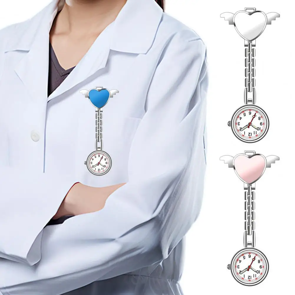 

Кварцевые часы для медсестер, часы с клипсой для крепления на груди, дизайн с сердечками и крыльями, для медсестер, врачей, медицинских работников