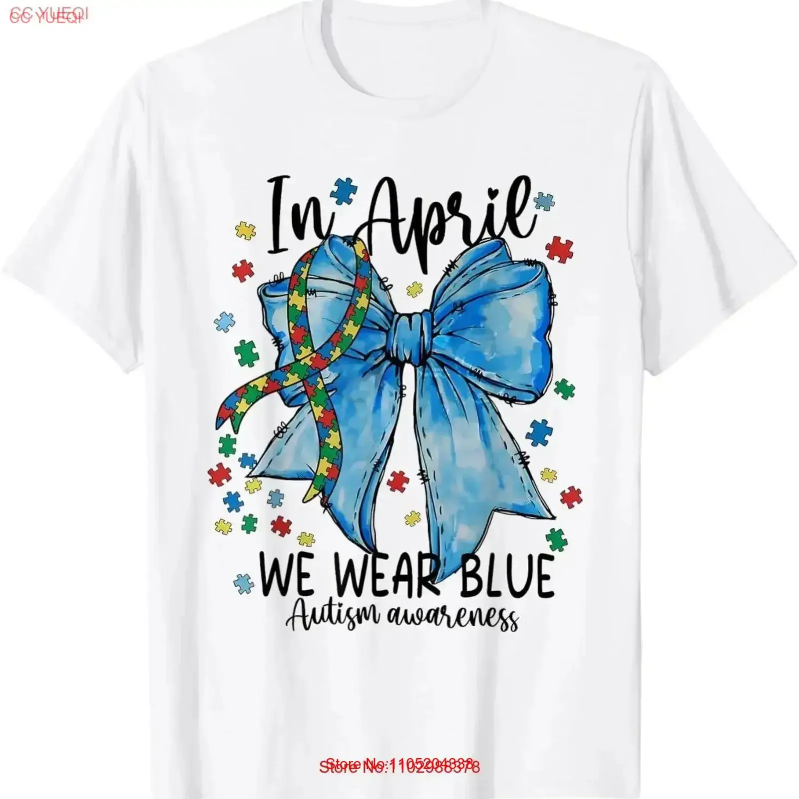 In April We Wear Blue Autism Awareness Month Support T Shirt vintage Washed Top For Everyday Versatile Breathable Slightly