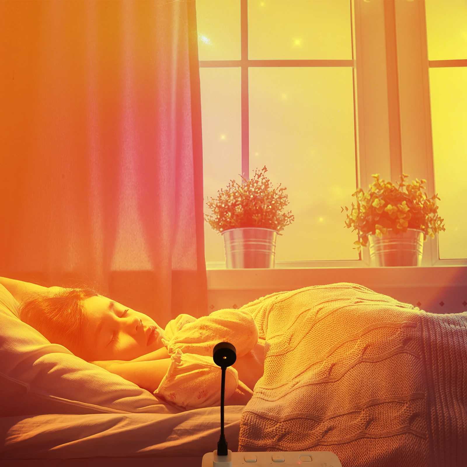 

2 Pcs Sunset Lights Decorations for Bedroom Ambiance Lighting Projection Lamp LED Night Glittering Lighted Desk Abs Aesthetic