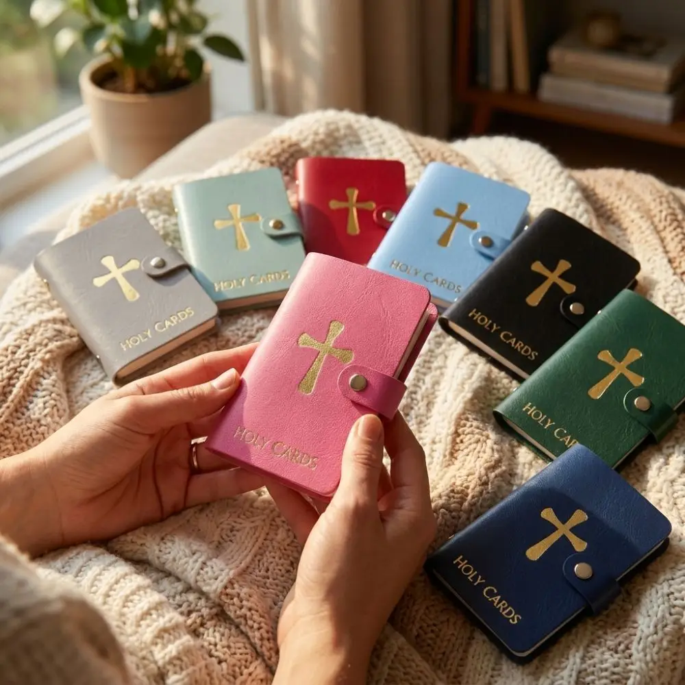 PU Leather Prayer Card Holder 40 Slots Compact Mini Saints Cards Wallet Snap Closure Wear-resistant Holy Card Booklet Travel