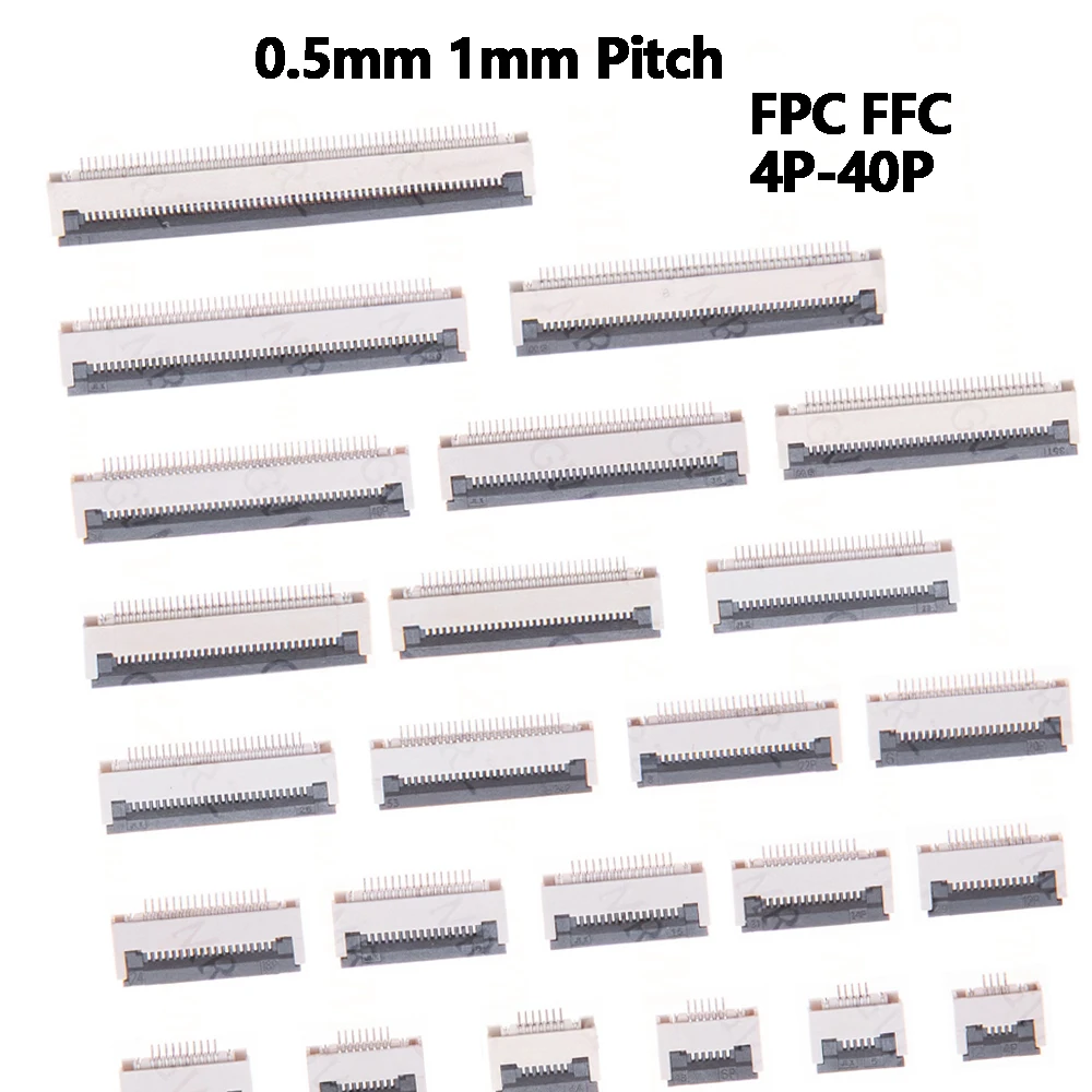 10pcs/lot 4P 6P 8P 10P 12P 14P 16P  FPC FFC For Flat Cable Connector 0.5mm 1mm Pitch Under Clamshell Socket 20P 22P 24P 30P 40P