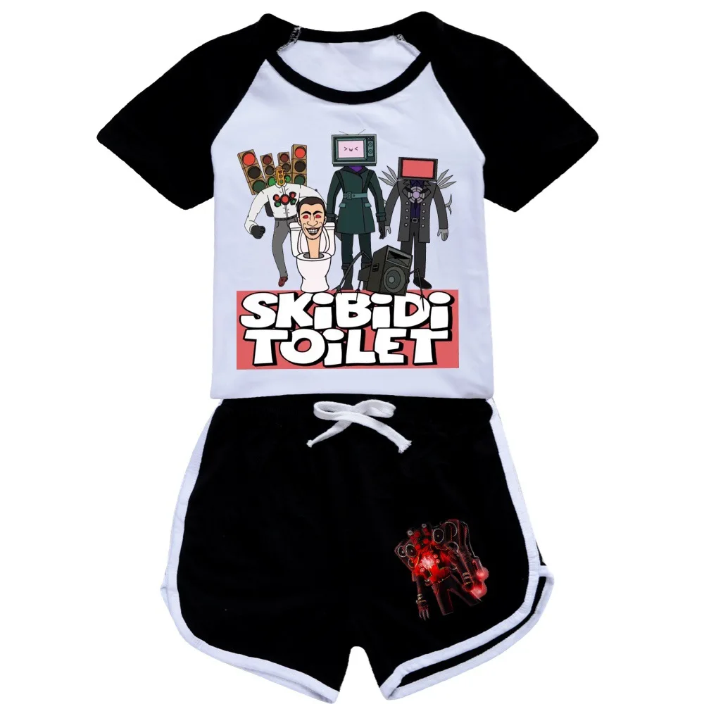 Skibidi Toilet Speakerman Titan TV Print Pajamas Summer Children T Shirt Shorts 2pcs Clothes Set Sleepwear Cosplay Kids Suits