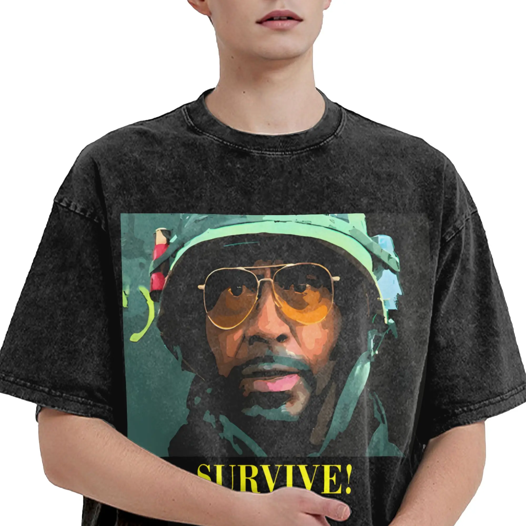 Tropic Thunder Movie T Shirt Hip Hop Washed Short Sleeve High Street T-Shirts  Cool for Men Women Streetwear Graphic Tees