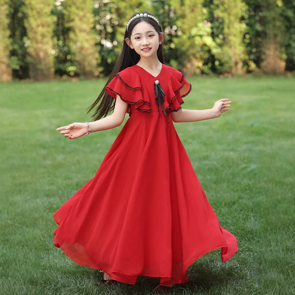 Fashion Chiffon Boho Girls Dresses Bohemian Beach Kids Clothing Vestido Girl Outfit Robe Fille Casual Maxi Children Dress Summer