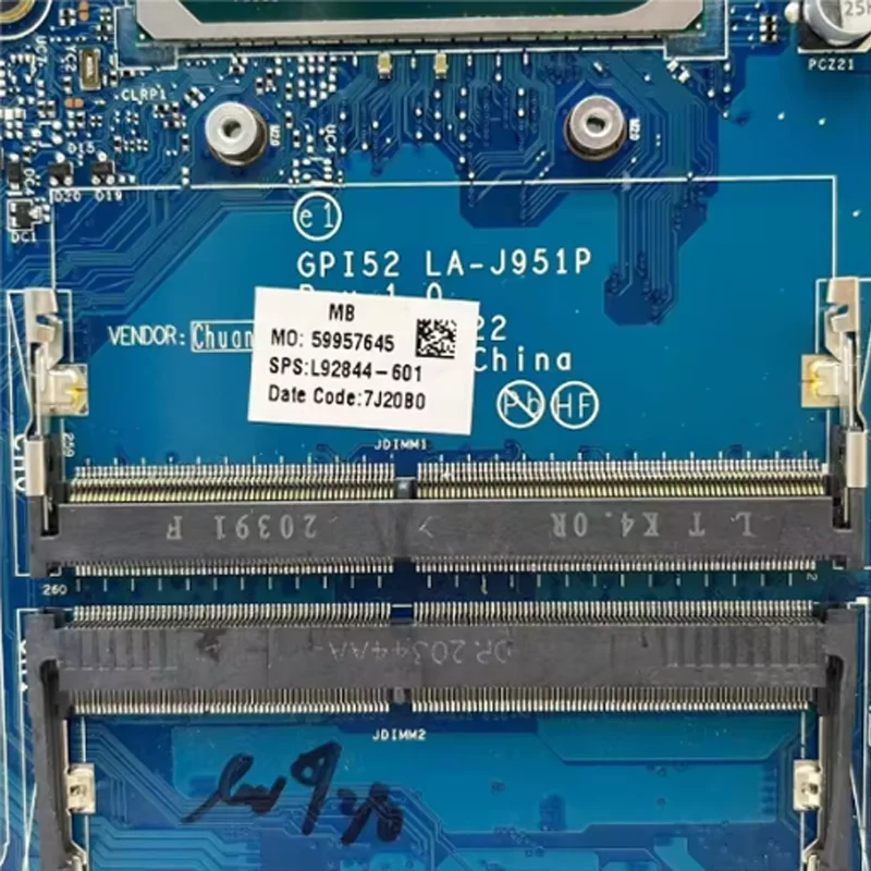 

GPI52 LA-J951P For H P 15-DA 15T-DA 250 G7 Laptop Motherboard With i3-1005G1 i5-1035G1 i7-1065G7 CPU L92843-601 L92842-001