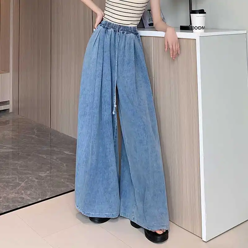 2025 Spring New Style Soft Denim Loose Plus Size Lantern Jeans for Women ，Elegant Minimalist Wide-Leg Slim-Fitting Maxi Pants