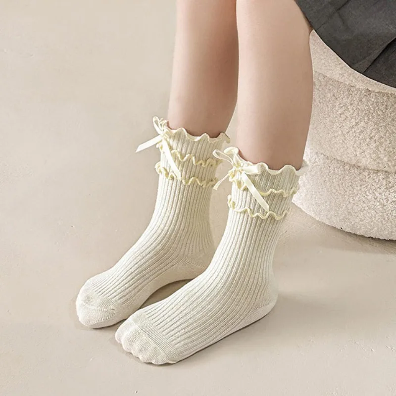 

Girls Sweet Cute Ruffle Lace Bows Socks Korean Princess Socks for Children White Black Bow Toddler Cotton Lolita Ankle Socks