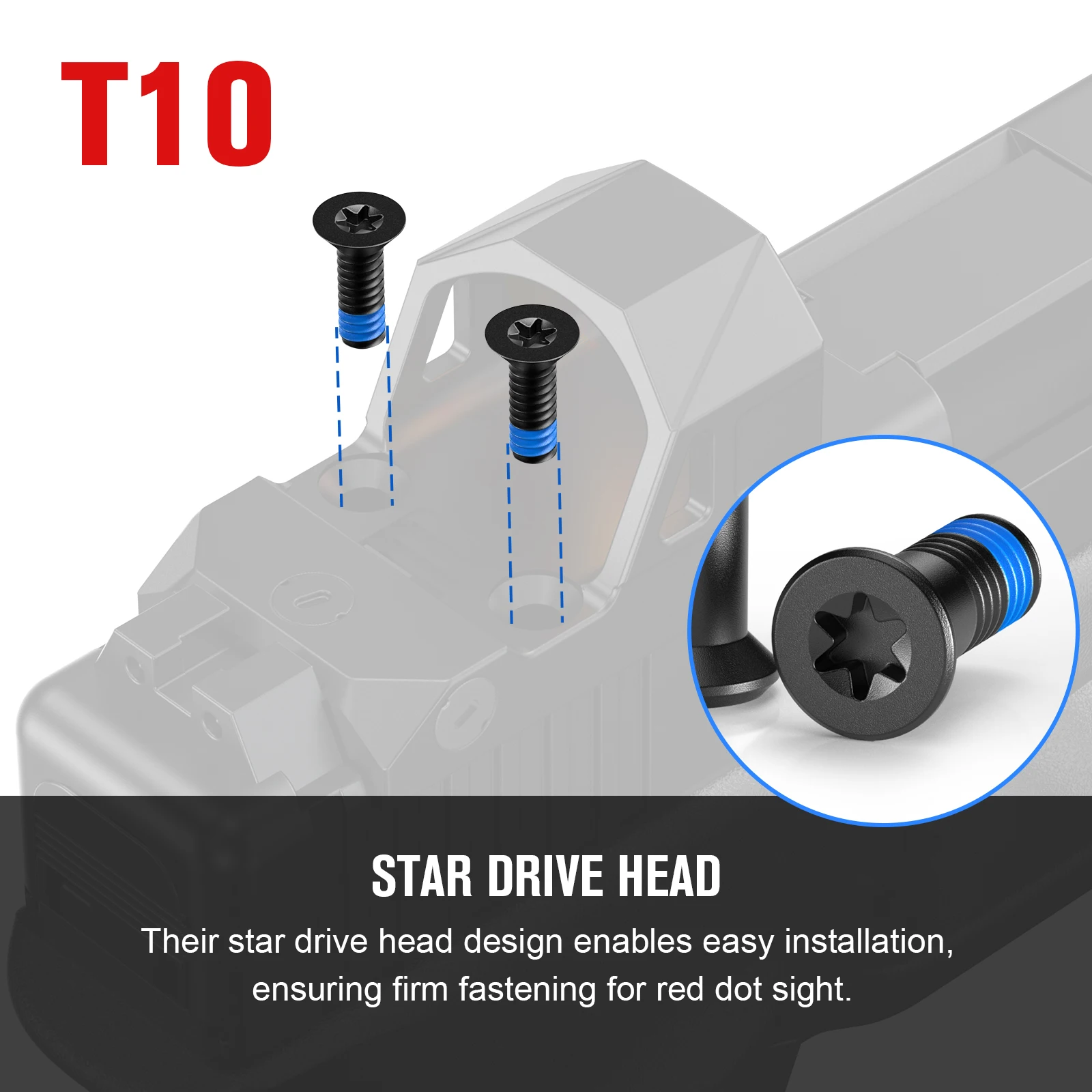 Red Dot Sight Screw Kit, featuring both 6-32 and M4 thread specifications, widely compatible with RMS/RMSC optics.