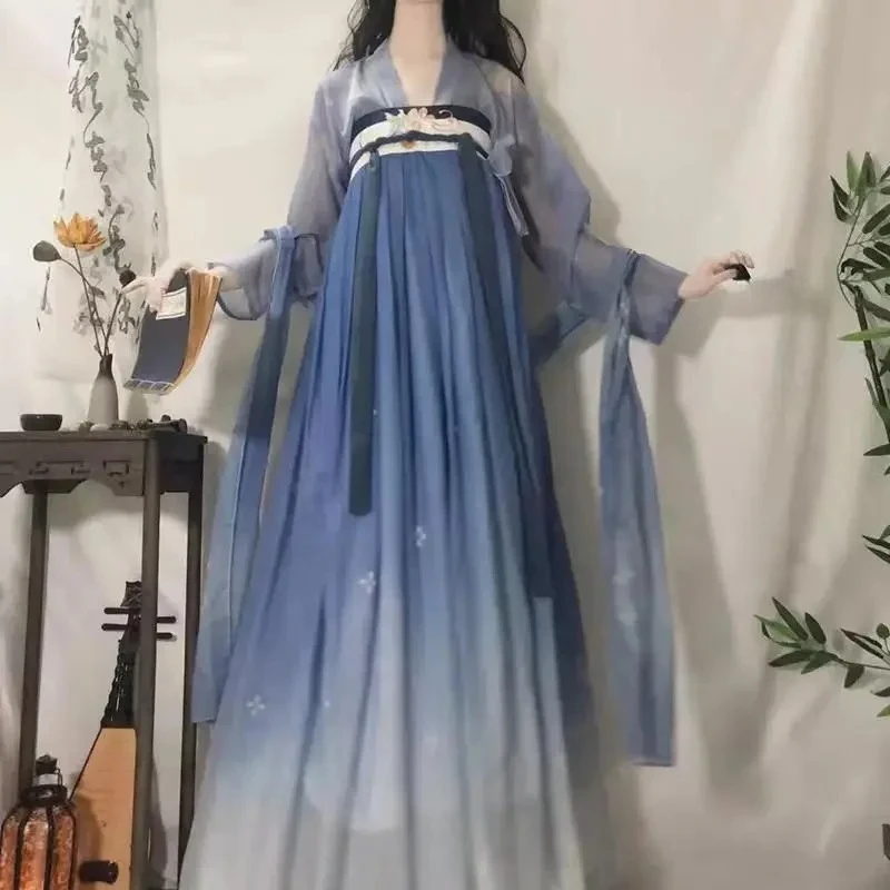 Chinese Style Ancient Traditional Hanfu Dress Sets Vintage Women Floral Embroidery Princess Costumes Female Dance Party Dresses